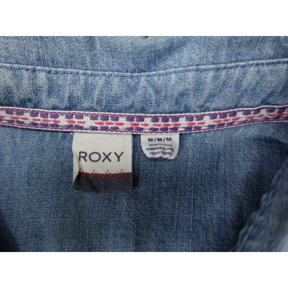 Roxy Shirt Dress Womens Medium Light‎ Blue Good Raw Hem Denim Long Sleeve